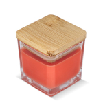 Vela de cera vegetal en tarro de cristal con tapa de bambú color naranja
