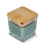 Vela de cera vegetal en tarro de cristal con tapa de bambú color verde oliva
