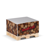 Cubo de notas de 420 hojas lisas FSC en palé de madera 10x10x5cm