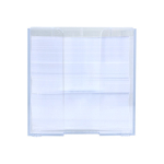 Cubo de notas de 800 hojas lisas FSC en caja con compartimientos color transparente tercera vista