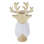 Adorno navideño de madera en forma de reno con pelaje blanco tercera vista