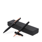 Bolígrafo y roller de aluminio reciclado en elegante estuche tinta azul vista principal