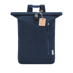 Mochila roll-top personalizada de 100% canvas reciclado con cierre de hebilla color azul marino primera vista