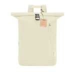 Mochila roll-top personalizada de 100% canvas reciclado con cierre de hebilla color natural primera vista