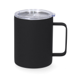 Taza térmica de acero inoxidable con acabado caucho y tapa 400ml color negro primera vista