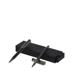 Elegante set de bolígrafo giratorio y roller con capucha de tinta azul vista principal