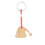 Llavero navideño de bambú en forma de gorro de Papa Noel color madera