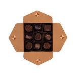 Caja de 9 chocolates con leche con relleno café o ciruelas color natural segunda vista