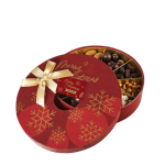 Corona de navidad con 5 tipos de dulces de chocolate y frutos secos vista principal