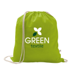 Mochila de cuerdas de algodón reciclado y poliéster 150 g/m2 color verde claro imagen con logo