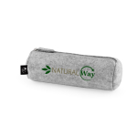 Estuche cilíndrico de fieltro reciclado con cierre de cremallera color gris claro imagen con logo