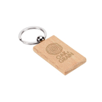 Llavero rectangular de madera de haya con anilla de metal color natural imagen con logo