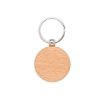 Llavero redondo de madera de haya natural con anilla de metal color natural primera vista