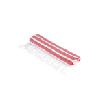 Toalla de playa de algodón y poliéster a rayas con flecos 180 g/m2 color rojo