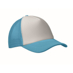 Gorra de beisbol en poliéster con parte frontal en blanco 150 g/m2 color azul cian