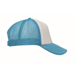 Gorra de beisbol en poliéster con parte frontal en blanco 150 g/m2 color azul cian cuarta vista