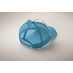 Gorra de beisbol en poliéster con parte frontal en blanco 150 g/m2 color azul cian vista fotografía quinta vista