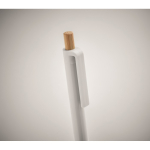 Bolígrafo monocromático con pulsador de bambú tinta azul color blanco vista fotografía segunda vista