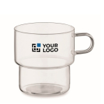 Taza hecha totalmente de borosilicato con diseño apilable 300ml color transparente vista de impresión