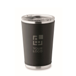 Vaso de acero inoxidable con funda extraíble de piel sintética 350ml color negro vista de impresión