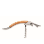 Navaja multiherramienta de acero inoxidable y carcasa de bambú color madera vista de impresión