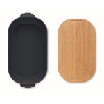 Fiambrera con tapa de bambú y 2 pestañas laterales de cierre 700ml color azul marino tercera vista