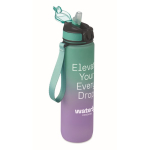 Botella de RPET con boquilla y horario de consumo de agua 1L color turquesa vista principal segunda vista