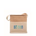 Bolsa nevera de yute con bolsillo frontal y capacidad de 3L color beige vista de impresión