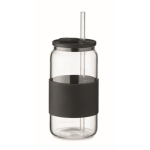 Vaso de borosilicato con pajita a juego y banda de silicona 550ml color negro