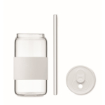 Vaso de borosilicato con pajita a juego y banda de silicona 550ml color blanco cuarta vista