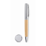 Bolígrafo con cuerpo de bambú en caja cilíndrica a juego tinta azul color madera segunda vista