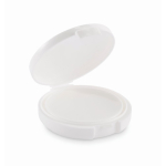 Bálsamo labial vegano con SPF10 y sabor vainilla en estuche redondo color blanco