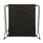 Mochila de cuerdas de poliéster RPET con detalle de cuero en la base color negro tercera vista