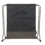 Mochila de cuerdas de poliéster RPET con detalle de cuero en la base color azul marino segunda vista