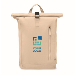 Mochila de cierre roll top de algodón reciclado con cremallera delante color beige vista de impresión