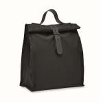 Bolsa nevera rolltop de poliéster con asa y cierre de cuero color negro