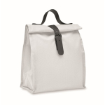 Bolsa nevera rolltop de poliéster con asa y cierre de cuero color blanco