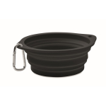 Plato para comer o beber plegable y con mosquetón para mascotas color negro