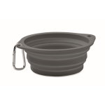 Plato para comer o beber plegable y con mosquetón para mascotas color gris oscuro