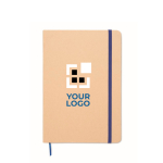 Libreta de cartón con banda y marca páginas a color hojas a rayas A5 color azul vista de impresión