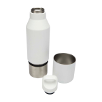 Botella termo de acero inoxidable reciclado con taza extraíble 600ml color blanco tercera vista