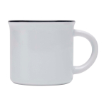 Taza de cerámica sublimable vintage con borde negro 240ml color blanco vista lateral