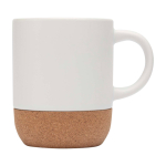 Taza de cerámica en acabado mate y base de corcho 300ml color blanco vista lateral