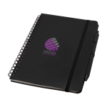 Cuaderno de tapa dura de plástico reciclado A5 hojas a rayas color negro vista impresión tampografía