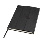 Libreta de tapa dura de plástico reciclado A5 hojas a rayas color negro vista detalle con logo