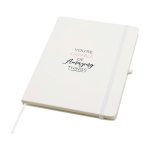 Cuaderno con esquinas redondeadas y tapa suave A5 hojas a rayas color blanco vista impresión tampografía