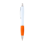 Bolígrafo de plástico reciclado curvo con agarre tinta negra color naranja segunda vista frontal