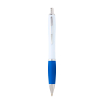 Bolígrafo de plástico reciclado curvo con agarre tinta negra color azul pastel