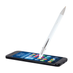 Bolígrafo de aluminio reciclado con puntero táctil tinta azul color blanco tercera vista