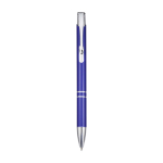 Bolígrafo de aluminio reciclado con acabado lacado tinta azul color azul real vista lateral